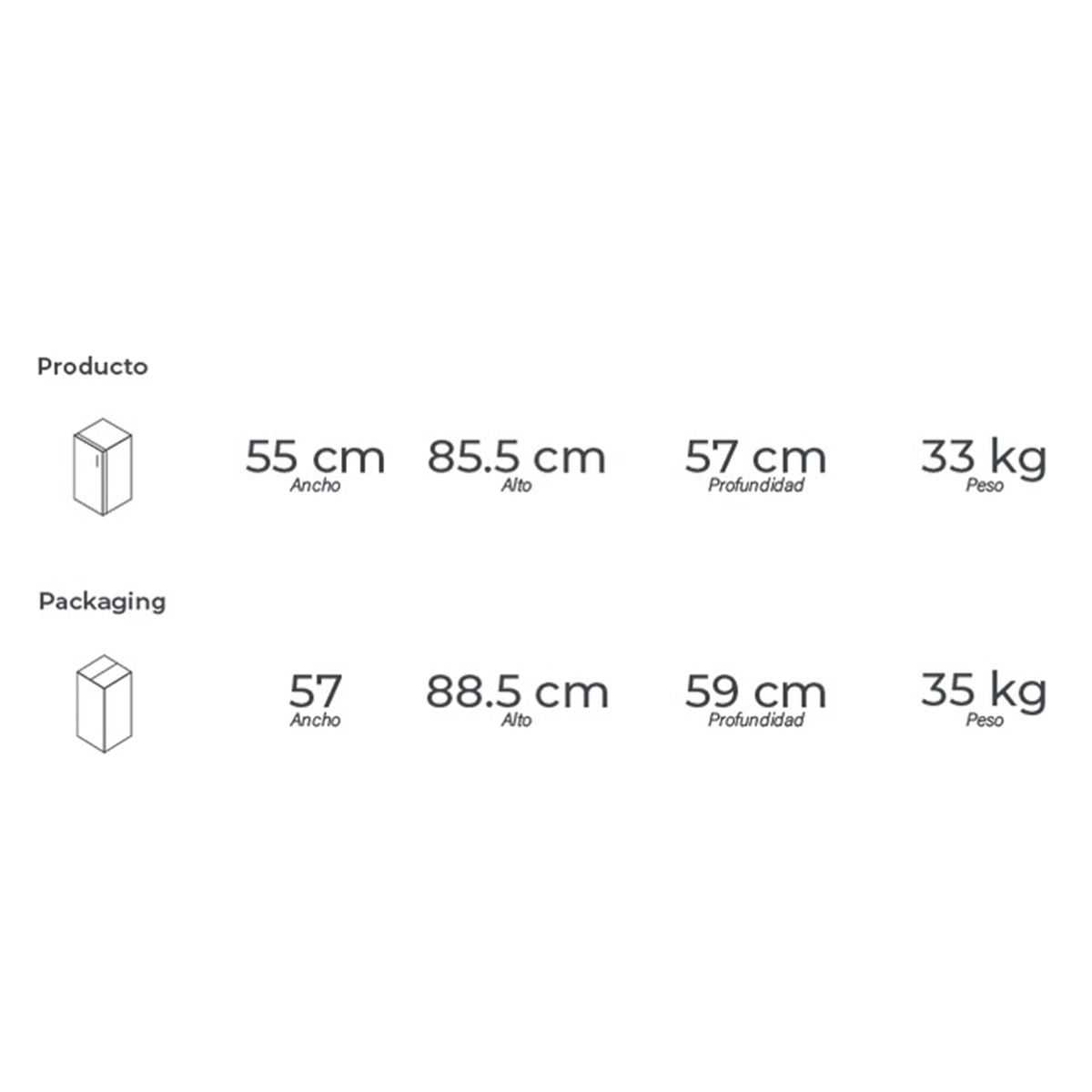 Freezer Vertical Bajo Mesada 85 Litros Vondom FR55 Acero Inoxidable
